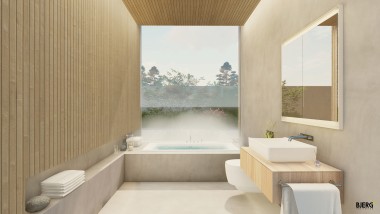 Architektonická kancelária BJERG Arkitektur vsadila pri návrhu kúpeľne na zmyslové vnímanie. (© Bjerg Arkitektur)