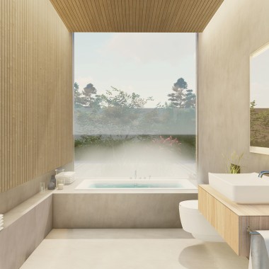 6 m2 ploto vonios kambaryje naudotojas turėtų jausti ramybę ir tylą. (© BJERG Arkitektur)