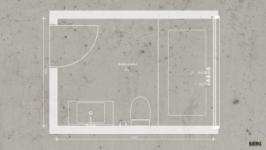 Este é o desenho de planta da casa de banho de 6 m² da BJERG Arkitektur (© Bjerg Arkitektur)