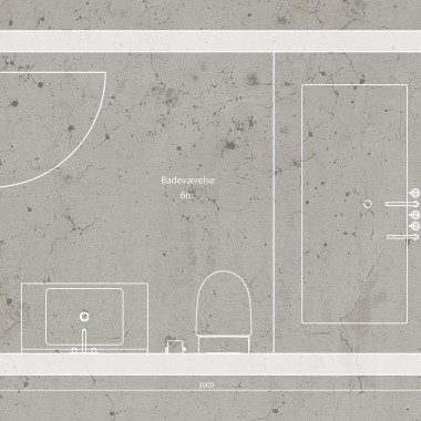 Tai yra BJERG Arkitektur firmos sukurtas 6 m2 vonios kambario planas.(©BJERG Arkitektur)