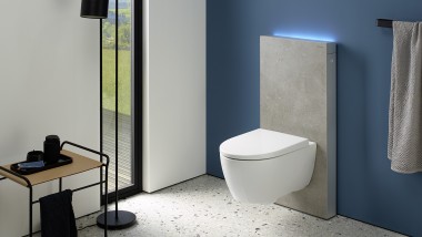 Bathroom with Geberit Monolith sanitary module, white
