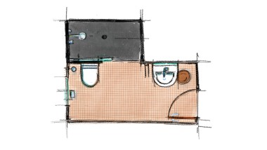 Sketch of a bathroom floor plan